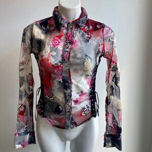 Floral Lace Up Button Down